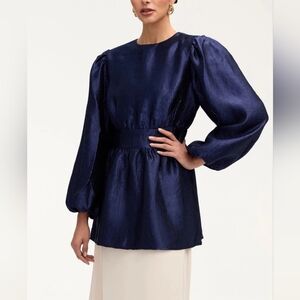 Laya Balloon Sleeve Blouse - Navy Blue
